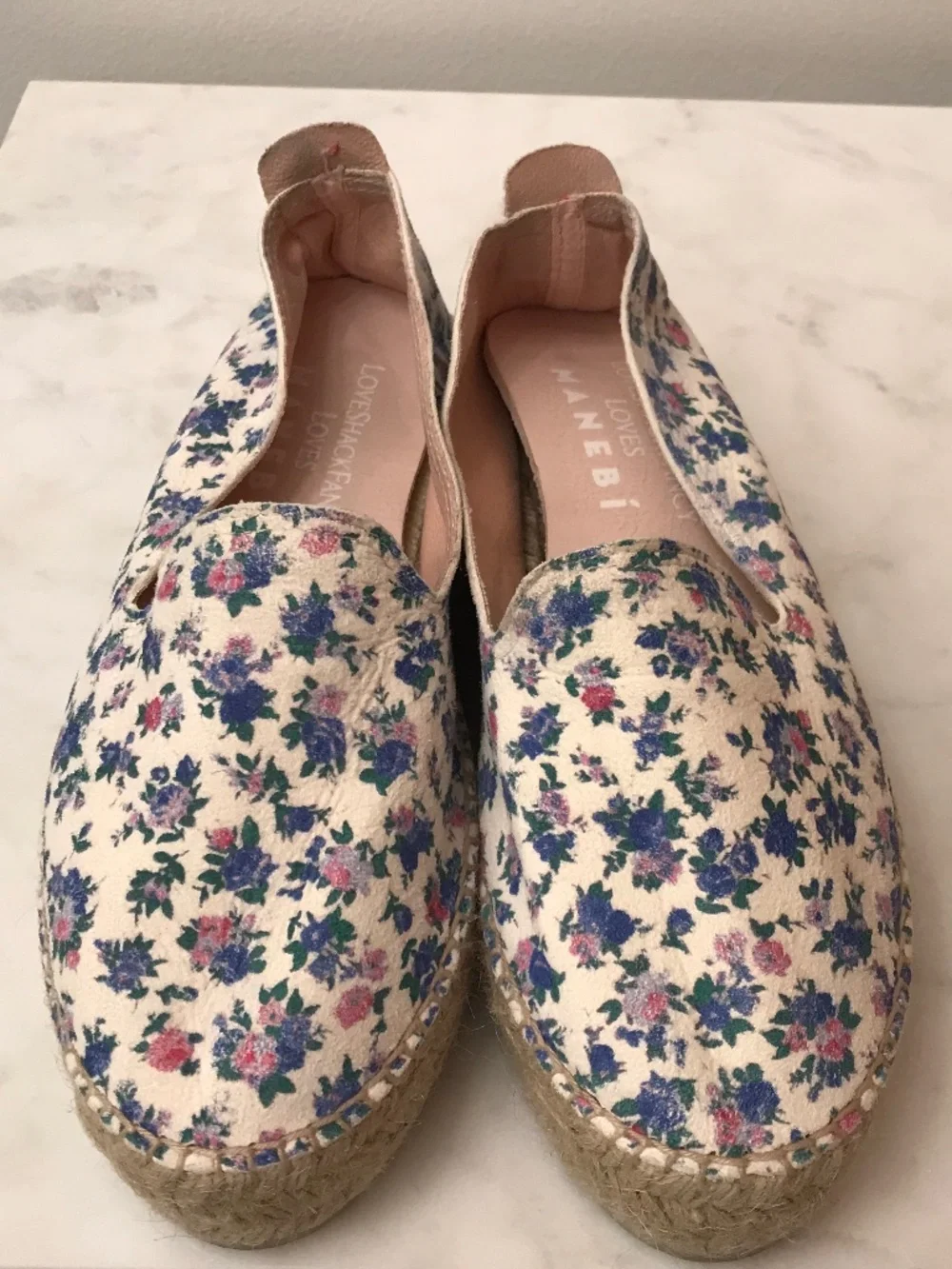 MANEBI X LOVE SHACK FANCY BLUE FLORAL PLATFORM ESPADRILLES